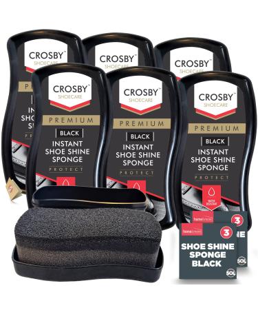 SOL 6pk Crosby Instant Shoe Shine Sponge Black | Black Shoe Polish Black Boot Polish | Express Shine Sponge for Vinyl & Black Leather Shoes | Instant Shine To Vinyl Leather Shoes & Bags + Sticker