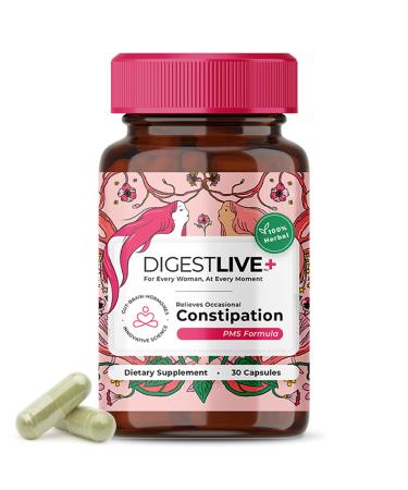 DigestLive PMS Constipation Relief Laxative for Women 30 Capsules 100% Herbal Stool Softener - Female Gentle Natural Colon Cleanse Detox Bloating & Gas Fast-Acting Vegan Gluten & GMO-Free
