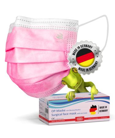 Kela OP mask - 250x medical mask pink/pink |100% made in Germany |Oeko-Tex Standard |Premium respiratory protection mouth protection op mask |MNS type iir disposable mask 1 piece (250 pack) pink