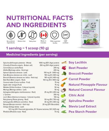 Active Green Pro - Vitality & Brain Powder Blend of Synergistic Herbs Lion's Mane Ginkgo and Vegetables Plant-Based Formula No Fillers No Sugar Added - 40 Servings - Buy Online on GoSupps.com
