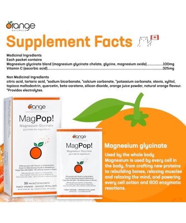 Orange Naturals MagPop! Effervescent Magnesium Glycinate Drink Powder with Vitamin C 35 Sachets - Electrolyte Balance Supports Sleep Relaxation & Muscle Function for Healthy Bones & Teeth - Buy Online on GoSupps.com