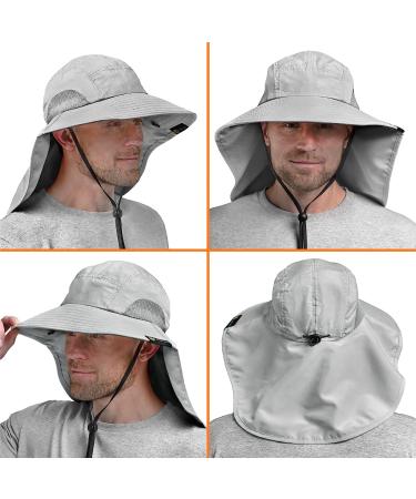 SUN CUBE Wide Brim Sun Hat with Neck Flap UPF50+ for Men Women - Light Grey - Buy Online on GoSupps.com