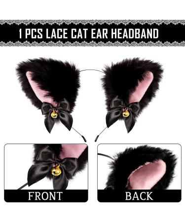Cat Ears Headband Choker Necklace Set Plush Furry Ears Hairband with Bells Bow Christmas Gifts Maid Outfit Cosplay Daily Decoration for Women (black pink) - Buy Online on GoSupps.com