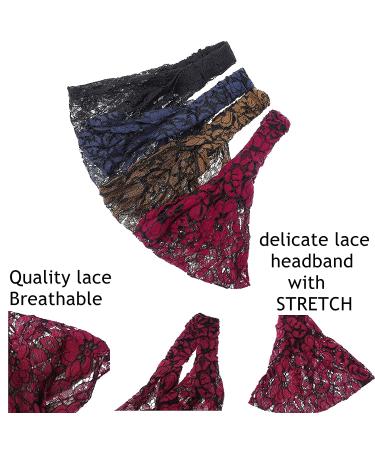 HAIMEIKANG Women Lace Headbands - 4 PCS Wide Floral Lace Headbands for Women - Fashion Hair Scarfs (Navy Blue, Coffee, Wine Red, Black) - Buy Online on GoSupps.com