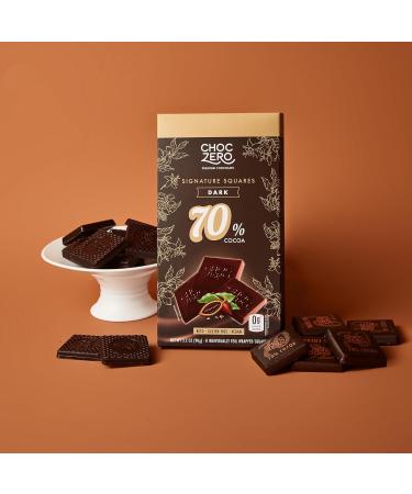 ChocZero Squares 70% Cocoa Special Vegan Dark Chocolate - Keto Friendly, Sugar-Free (4 bags, 32 snack pieces) - Buy Online on GoSupps.com
