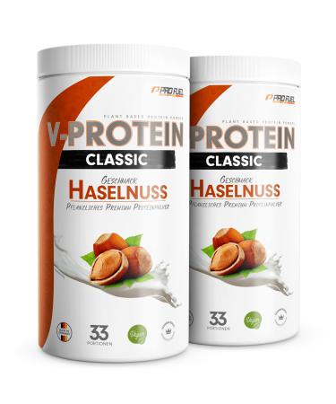 Vegan protein powder hazelnut 2x1kg-V-protein-vegetable protein powder on peas protein base with 76% protein content-optimal protein value-vegan protein shake without soy & wheat hazelnut 1 kg (2 Pack)