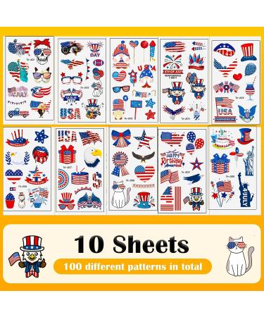 MYOKBAR Temporary Tattoo Kids - Waterproof Independence Day Stickers - 10 Sheets - Boys Girls Fake Tattoos - Party Favors for Kids Birthday, National Day, Patriotic Memorial - Buy Online on GoSupps.com