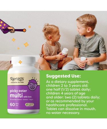 Renzo's Picky Eater Kids Multivitamin with Iron | Dissolvable, Sugar-Free Apple Flavored (60 Melty Tabs) - Buy Online on GoSupps.com