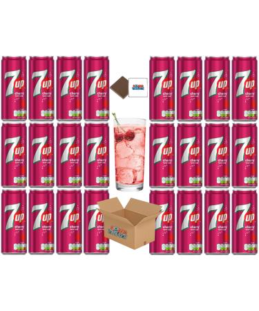 7UP Cherry Drin Drink Soda Cans (24x330ml) Refreshing Summer Flavours - Alcohol Free Use As Mixers Boxed Treatz