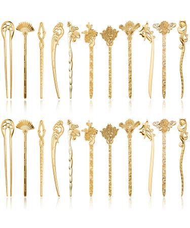 Duufin 22 Pieces Hair Sticks Vintage Hair Pins Chinese Hair Chopstick Retro Hair Fork for Women, Golden