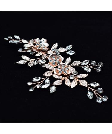 Rose Gold Wedding Hair Clip - Handmade Bridal Headpiece with Rhinestone Crystals - Buy Online on GoSupps.com