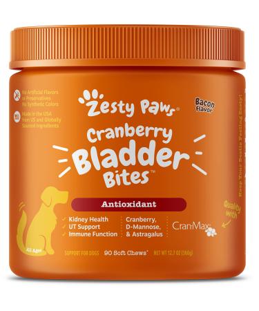 Zesty Paws Cranberry Bladder Bites for Dogs Antioxidant All Ages Bacon Flavor 90 Soft Chews