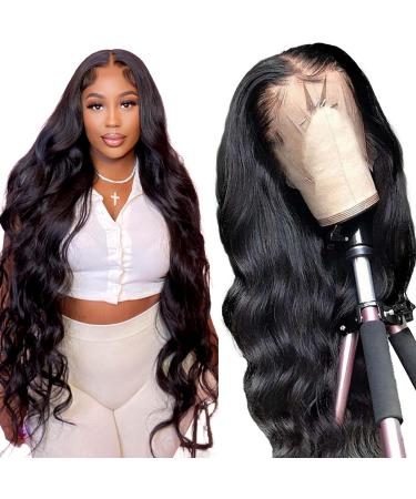 Holiden 13x4 Lace Front Wigs Human Hair 24 Inch Body Wave Lace Front Wigs Human Hair Pre Plucked with Baby Hair 180% Density Glueless Human Hair Wigs HD Transparent Lace Frontal Wigs Natural Black 24 Inch Natural Black