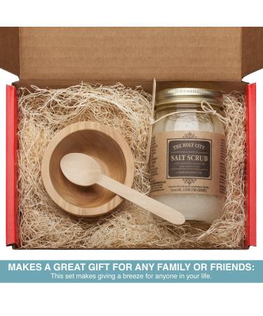 Revitalizing Dead Sea Salt Scrub Gift Box Set | Chemical-Free Lemongrass Exfoliator with Wooden Bowl - 16 fl oz - Buy Online on GoSupps.com