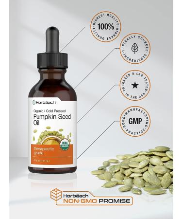 Organic Cold Pressed Pumpkin Seed Oil 4 oz | 100% Pure Extra Virgin | Vegetarian, Non-GMO, Gluten Free | for Hair and Face by Horbaach - Buy Online on GoSupps.com