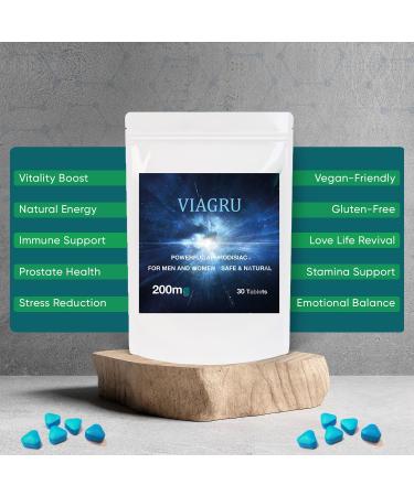 Viagru 200mg High Dose Blue Tablets for Men and Women - Performance Enhancing Aphrodisiac - Stay Harder for Longer - Vegan and Vegetarian - Natural and Safe - 30 Tablets - Buy Online on GoSupps.com