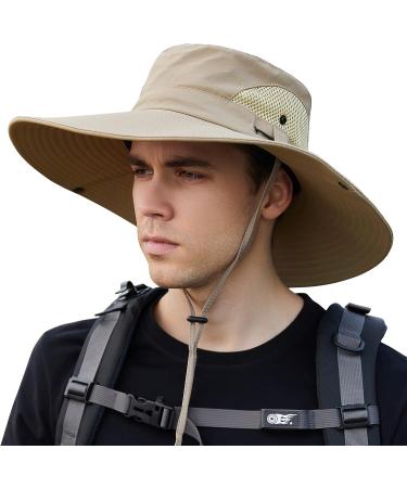 Muryobao Men's UPF 50+ Waterproof Wide Brim Bucket Fishing Hat - Beige - Buy Online on GoSupps.com