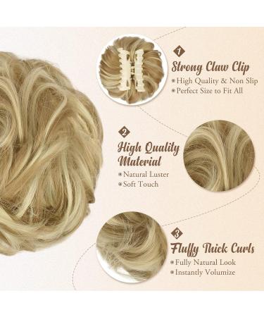 BARSDAR Claw Clip Messy Bun Hairpiece - Curly Synthetic Hair Extension in Creamy Blonde/Sandy Highlights - Buy Online on GoSupps.com