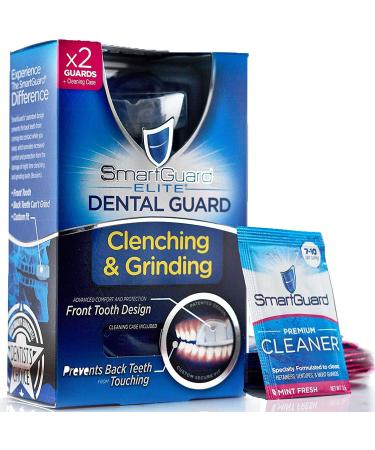 SmartGuard Elite Dental Guard (2 Guards) + Storage Case & 2 Months of Cleaning Crystals TMJ Dentist Designed Night Guard for Clenching & Grinding. Made in USA