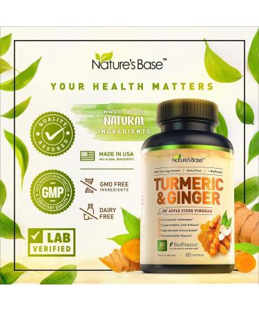Nature's Base Turmeric & Ginger with Apple Cider Vinegar - 60 Capsules for Joint & Digestive Health - Buy Online on GoSupps.com