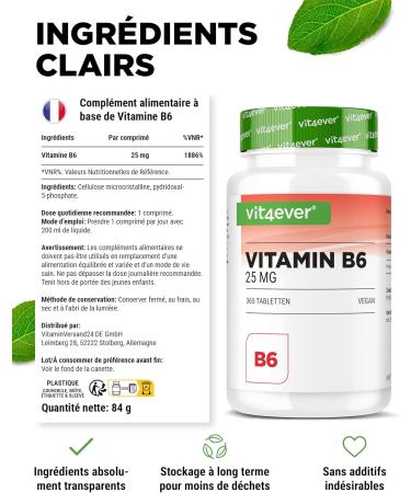 Vitamin B6 P-5-P - 365 Tablets - Hchdosed to 25 mg (Pyridoxal-5-phosphate) - Premium: Vitamin B6 Bioactive - No Additives - Vegan - Buy Online on GoSupps.com
