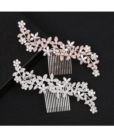 Elegant Rhinestone Bridal Hair Clip - Sparkling Crystal Hairpin for Wedding - Rose Gold Flower Leaf Design - Hair Accessories for Women & Girls - Buy Online on GoSupps.com