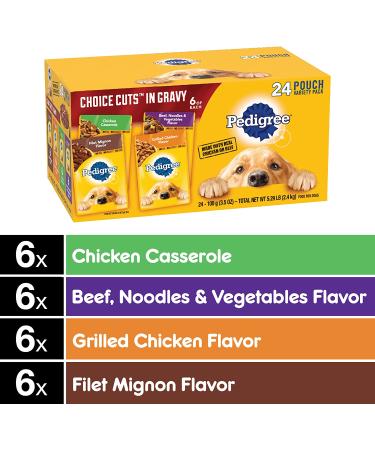 PEDIGREE Choice Cuts in Gravy Adult Wet Dog Food Variety Pack - 24 Pouches, Chicken, Beef, Filet Mignon - 3.5 oz Each - Buy Online on GoSupps.com