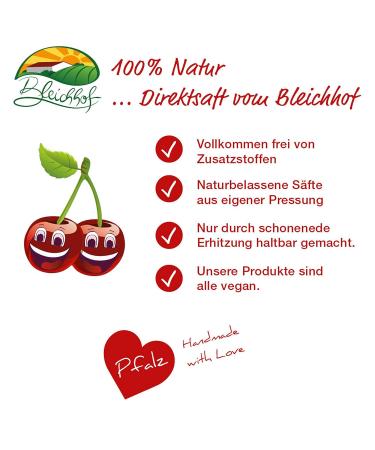 Bleichhof Sour Cherry Juice - 100% Pure & Delicious | 6 x 0.72L | No Sugar No Additives | Sustainably Made in Meckenheim - Buy Online on GoSupps.com