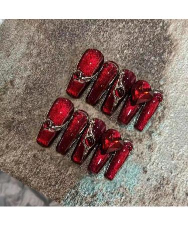 Temperament-enhancing nail nail dressing in autumn and winter burgundy nail stickers New Year's wear Spring Festival red-hot nail dressing (10 pieces)(XS)