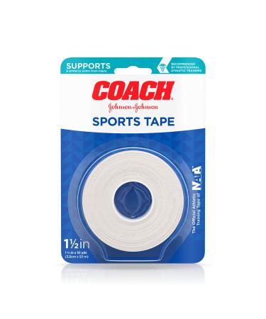 Johnson & Johnson Coach Sports Tape, Breathable Cloth Tape to Support and Protect Joints, for Fingers, Wrists, and Ankles, 1.5 inches by 10 Yards (Pack of 5)