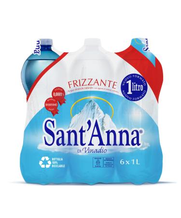 Eau Sant'Anna Bouteilles d'eau p tillante 1 0 litre | Eau Min rale P tillante Oligomin rale Minimalement min ralis e | Bouteilles en Plastique 100% Recyclable | Pack 6 Bouteilles sans saveur 6 l (Lot de 1)