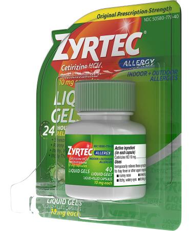 Zyrtec 24 HR Indoor/Outdoor Allergy Relief Liquid Gels - 40 ct - Cetirizine HCI Antihistamine - Buy Online on GoSupps.com