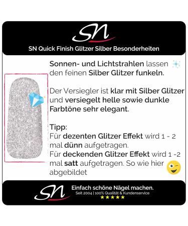 SN Quick Finish Glitter Silver High Gloss Sealing Gel - UV & LED Top Coat for Gel & Acrylic Nails - 10ml - Buy Online on GoSupps.com