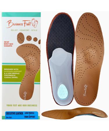 Executive Leather Ultra Thin Shoe Insoles Men & Shoe Inserts for Women. Cow Leather Arch Support Insoles That Don't Crowd Toe Box. Best Shoe Insoles for Dress Shoes Orthotic Inserts Foam Heel Pads M M (M 9-10 W 9.5-10.5)