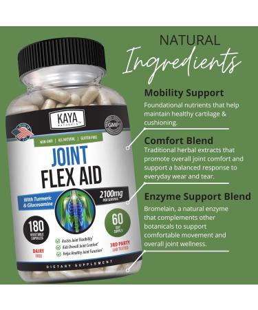 Kaya Naturals Flex Aid - Mobility Support Supplement for Men and Women - Turmeric Capsules with Glucosamine Sulfate Boswellia Serrata and MSM - for Knee Support and Mobility Health - 180 Count 180 Count (Pack of 1) - Buy Online on GoSupps.com