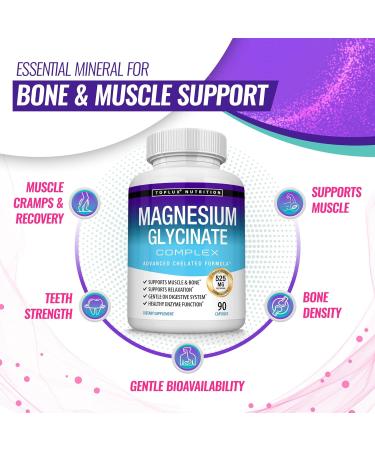 3X Bottles Magnesium Glycinate Complex 525mg High Absorption Chelated Formula for Muscle Relaxation & Recovery - Vegan 90 Capsules - Buy Online on GoSupps.com