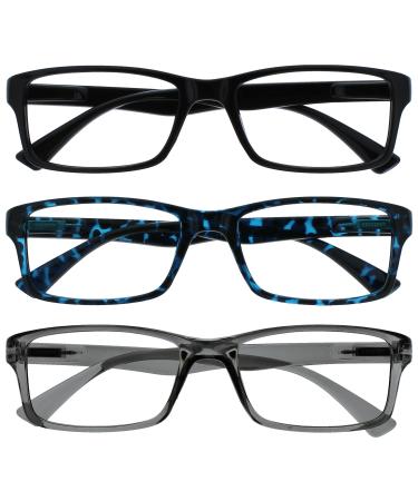 The Reading Glasses Company Unisex PEP Reading Glasses Black/Blue Tortoiseshell/Grey 3.00 Diopters