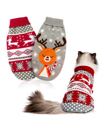 HYLYUN Cat Christmas Sweater 2 Packs - Puppy Christmas Sweater Pet Reindeer Snowflake Sweaters for Kittys and Small Dogs Medium(Pack of 2)