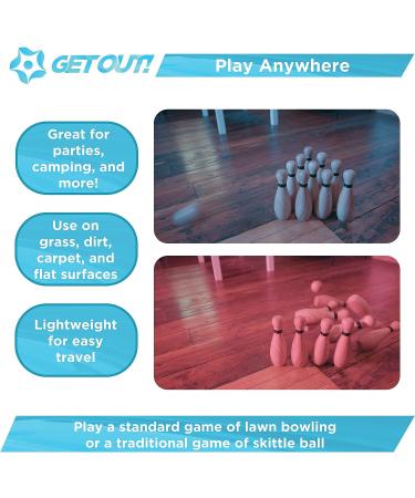 Get Out! Wooden Bowling Set - 12pc Lawn Bowling and Skittle Ball Games for Family Fun - Buy Online on GoSupps.com