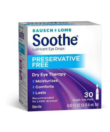 Bausch + Lomb Soothe Lubricant Eye Drops Preservative Free 30 Single-Use Vials 0.02 fl oz (0.6 ml) Each