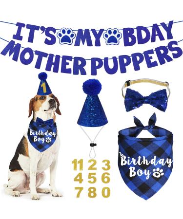 JOTFA Dog Birthday Party Supplies Multi Sizes Dog Birthday Bandana Boy Dog Birthday Hat Bow Tie Birthday Numbers It s My Bday Mother Puppers Sign Banner for Medium Large Dogs Pets (Large Blue) Blue Large - Buy Online on GoSupps.com
