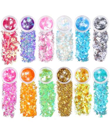 Giantree 12 Cans Fantasy Glitter Sequin Irregular Face Body Glitter Set Cosmetic Body Glitter Accessories for Festival Makeup Eyes Lips DIY Art Crafts(Color-A)