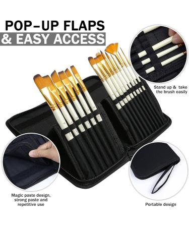 DUGATO Premium Black Canvas Paint Brush Holder - Organizer Case for 15 Oil Acrylic Watercolor Paintbrushes - Artist Carrying Bag with Pop-Up Flaps - Buy Online on GoSupps.com