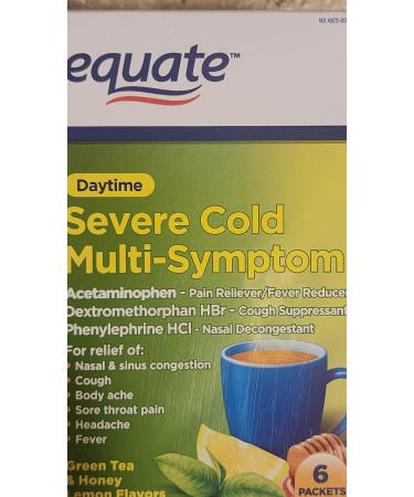 Equate Daytime Severe Cold Multi-Symptom Green Tea Honey Lemon 6 Little Packets