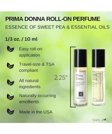 Prima Donna Roll-On Perfume with Sweet Pea Oil Alcohol-Free All-Natural Organic Long-Lasting Fragrance - Travel-Size Perfume for Women - TSA Approved 0.33 oz / 10 ml - Buy Online on GoSupps.com