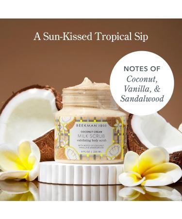 Beekman 1802 Coconut Cream Exfoliating Milk Body Scrub - 8.0 fl oz - Smooths Skin & Evens Out Tone - With Goat Milk & Jojoba Beads - Skin Barrier & Biome Safe - Good for Sensitive Skin - Cruelty Free - Buy Online on GoSupps.com