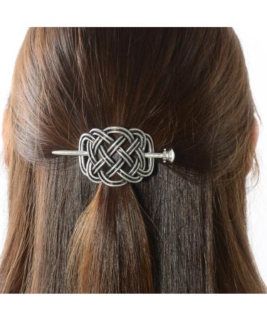 Viking Celtic Hair Slide Hairpins- Viking Hair Accessories Celtic Knot Hair Barrettes Antique Silver Hair Sticks Irish Hair Decor for Long Hair Jewelry Braids Hair Clip With Stick (ID-HH)