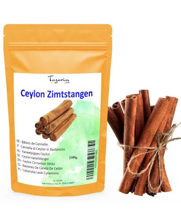 100g Whole Ceylon Cinnamon Sticks - Intense Aroma & Taste - 100% Natural, Pure and No Additives - TazarinLtd