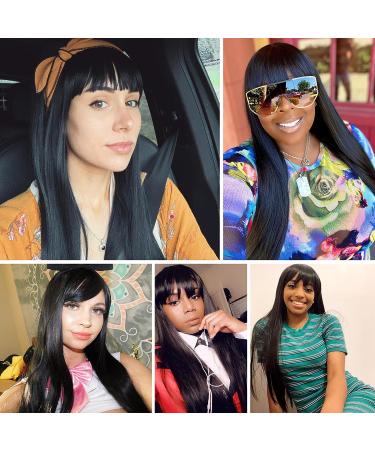 Kalyss 28 Women's Silky Long Straight Black Wig with Bangs - Heat Resistant Synthetic Hair Wig for Women - Black 1B - Buy Online on GoSupps.com
