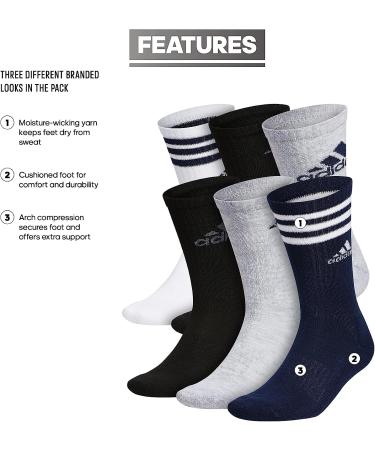 adidas Men's Athletic Cushioned Crew Socks 6-Pack - Large Cool Light Heather/Collegiate Navy/White - Buy Online on GoSupps.com